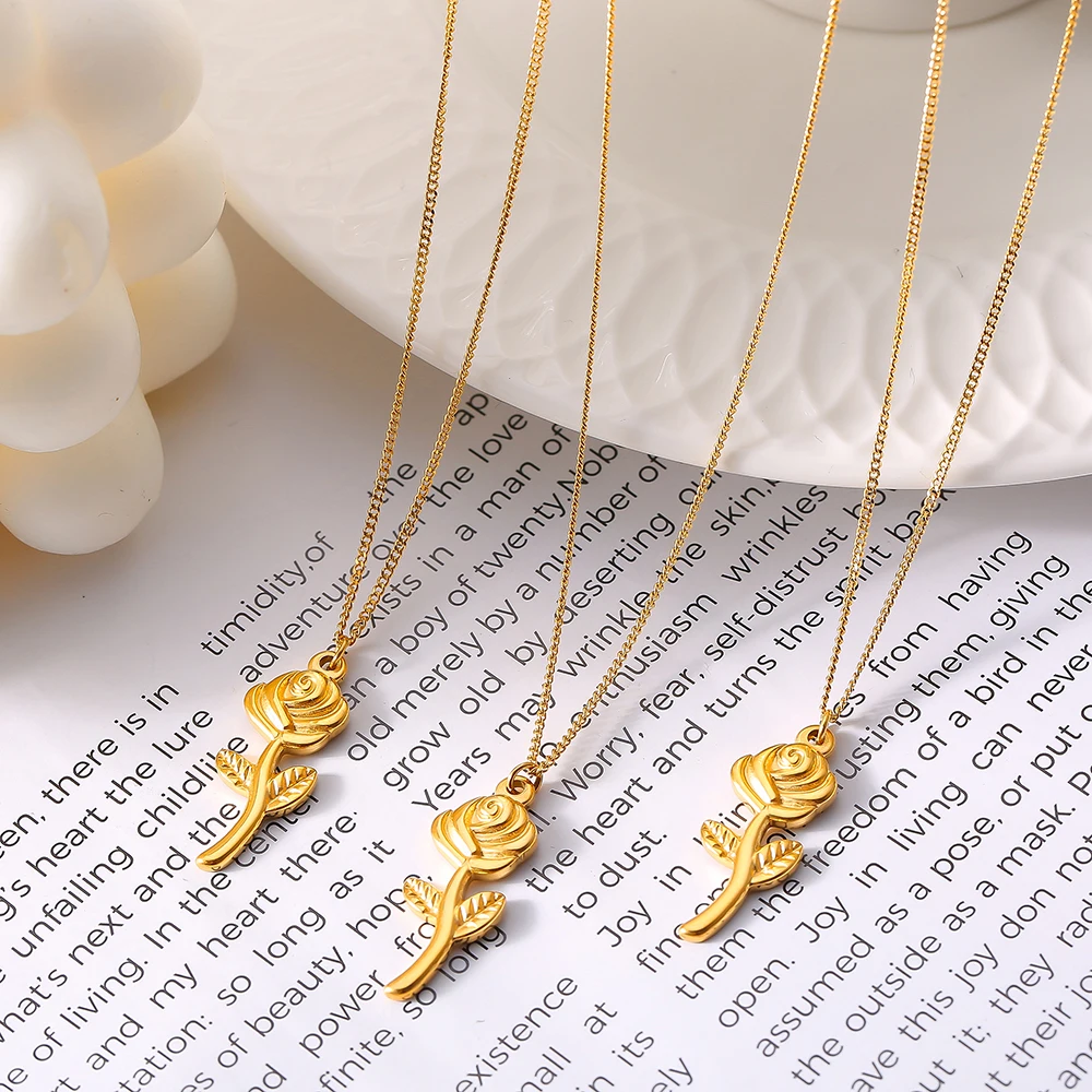 Ожерелье с кулоном в виде маленькой розы для женщин тонкие кубинские цепи из