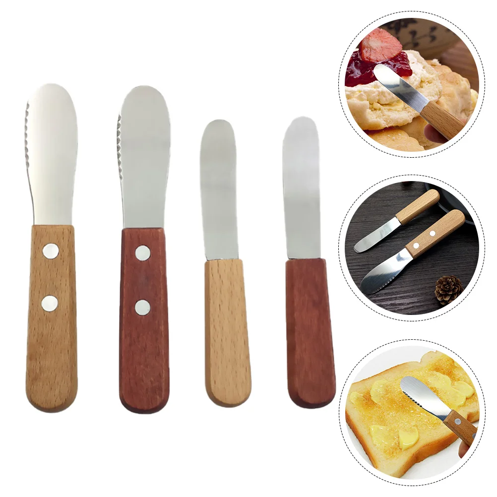 

4 Pcs Butter Spreader Squegee Bread Jam Spreader Utensils Butter Wooden Handle Cheese Spreader Household Jam Cutters Messer