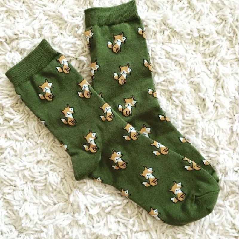 

Cartoon Spring Autumn Cotton 200 Needles Knitting Cute Small Wild Fox Creative Men Women Girls Fashion Socks