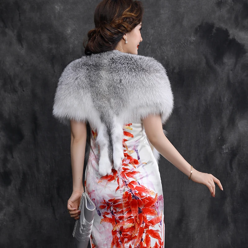 Genuine Fox Fur Shawl Fashion Evening Dress Fox Fur Scarf Women Luxury Big Fox Skin Warm Scarf Natural Raccoon Fur Stole