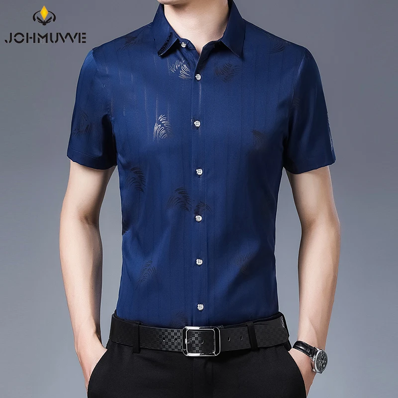 JOHMUVVE Fast Shipping New Men's Short Sleeve Striped Printed Shirt Casual Short Sleeve Top