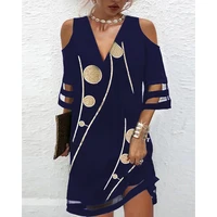 divasily 2022 new fashion sexy cold shoulder graphic print contrast mesh casual dress for women elegant half sleeve dress femme