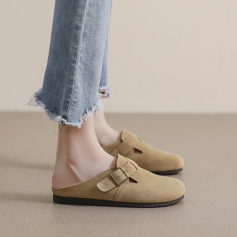 AIYUQI Slippers Women Real Leather 2023 New Large Size 41 42 43 Women Summer Shoes Retro Outerwear Flat Lazy Half Slippers Women