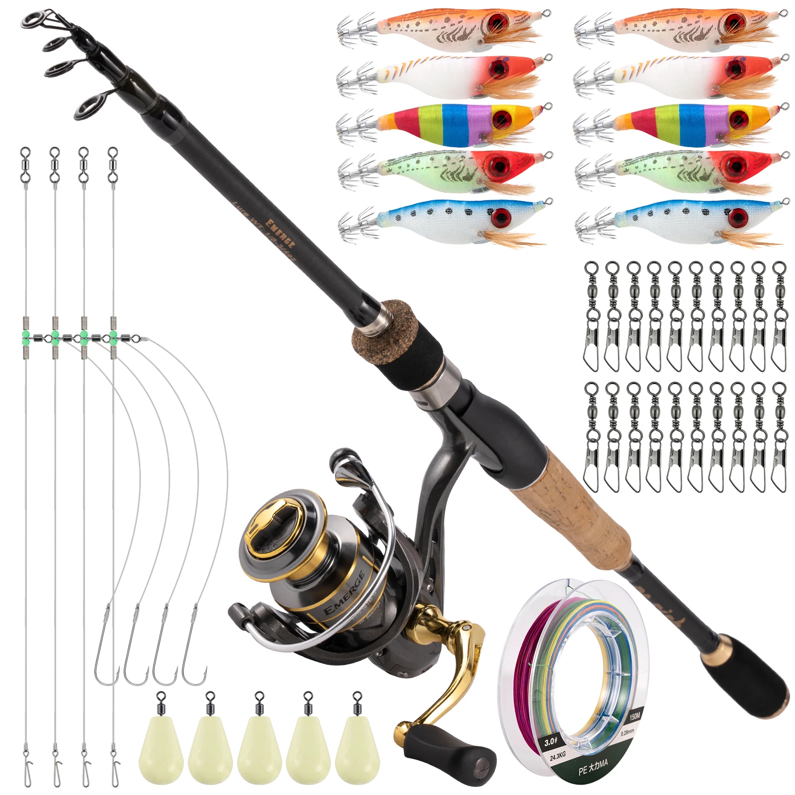 Surf Fishing Rod and Reel Combo 1.8m Telescopic Rod 4.9:1 Sp