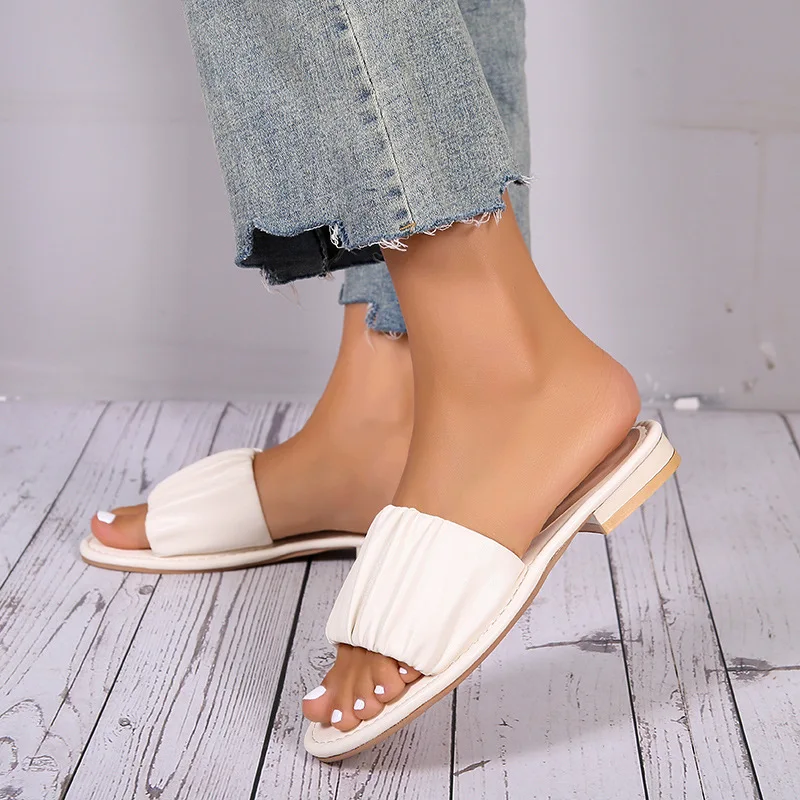 

Шлепанцы женские на плоской подошве, сланцы, Искусственная резина, искусственная кожа, искусственная кожа, тапки, большие размеры, лето 2023