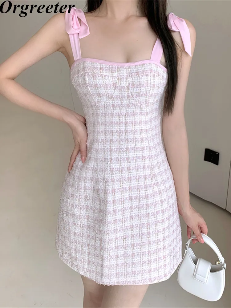 

Женское твидовое платье без рукавов, роскошное элегантное винтажное маленькое Привлекательное платье без бретелек с бантом и шнуровкой на ...