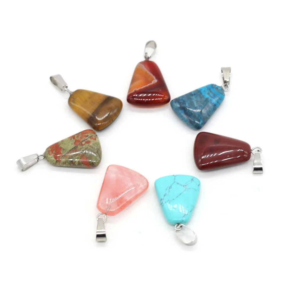 

6 PCS Randomly Send Trapezoidal Semi precious Stone Pendant Natural Agate Crystal Jade Pendant Jewelry Making DIY Necklace