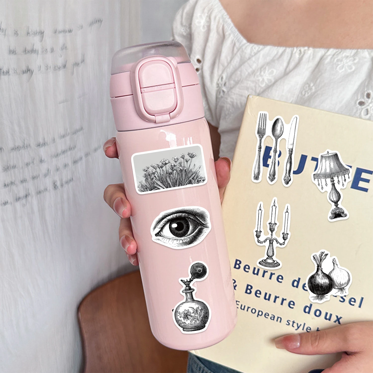 60 шт. черно-белые ретро-наклейки эстетические цветы животные сделай сам чемодан