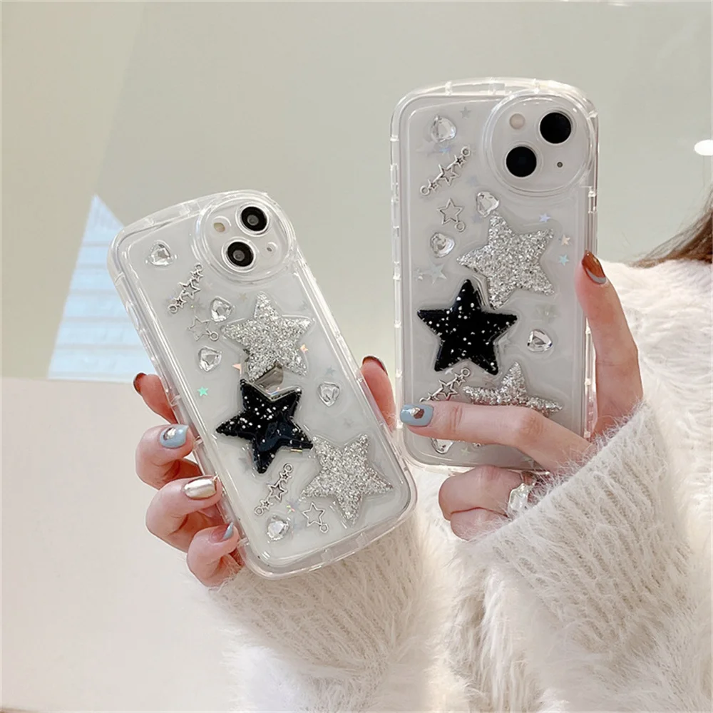 

Ins Gel Drop Stereo Star Case for iPhone 14 12ProMax Phone Case Apple 13 Silicone Shiny Soft Case
