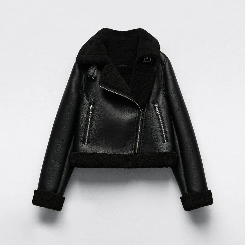 Fall and winter new women's fashion versatile black fur integrated double-sided imitation leather jacket coat