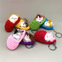 cute sleeping cat keychain slippers cat plush backpack schoolbag pendant car keychain simulation animal gift wholesale