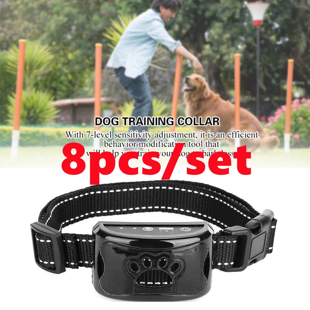 8pcs Newest Pet Dog Anti Barking Device USB Electric Ultrasonic Dogs Training Collar Dog Stop Barking Vibration Anti Bark Collar