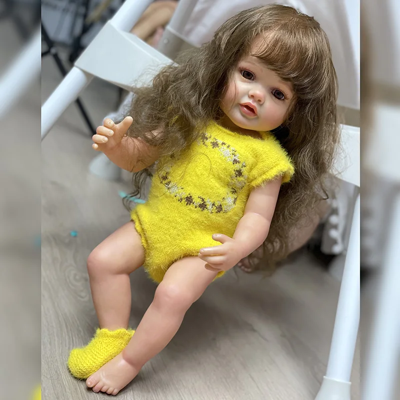

55CM Reborn Toddler Girl Pricess Purple Dress Betty Full Silicone Baby Doll Hand-detailed Paiting Rooted Hair Bath Toy for Girls