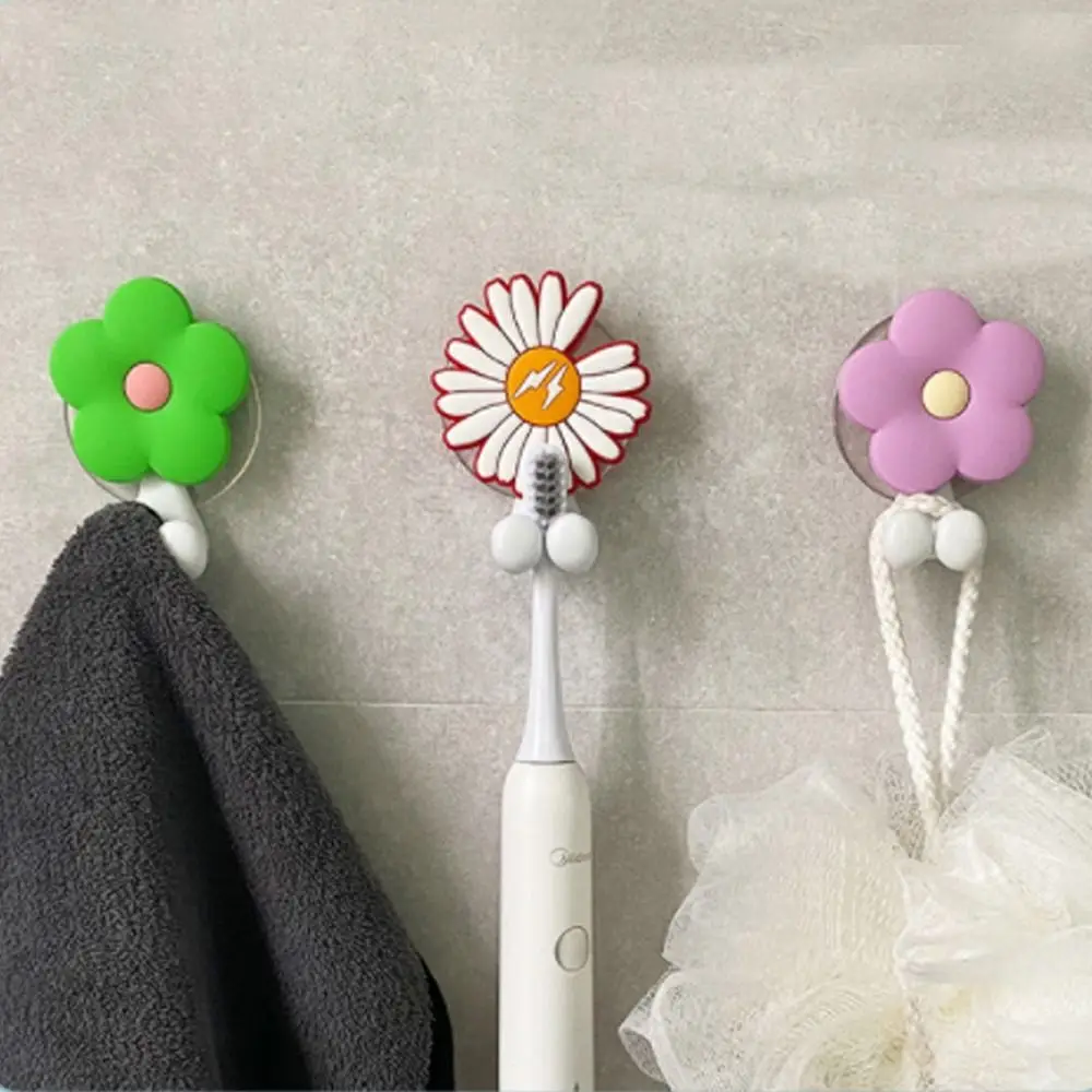 

Flower Shape Toothbrush Holder Storage Rack Wall Mounted PVC Toothbrush Hanger Punch-free Home