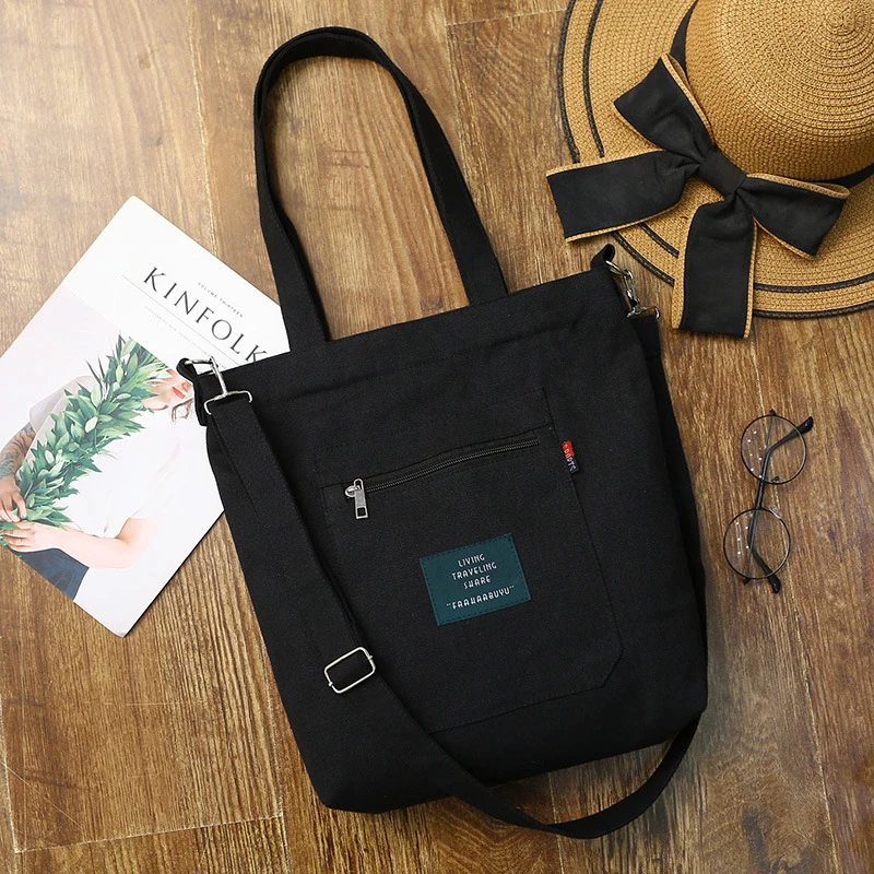 

Soft Canvas Bag Large Capacity Women Shopping Bag Casual Hasp Ladies One Shoulder Tote Bags Fashion Zipper Women Handbags