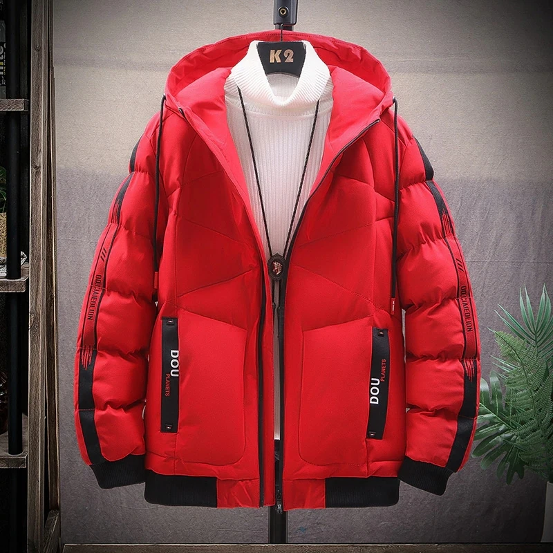 New Warm Thick Men Parka Jackets Winter Casual Mens Outwear Coats Patchwork Hooded Male Windbreaker Cotton Padded Black Jacket