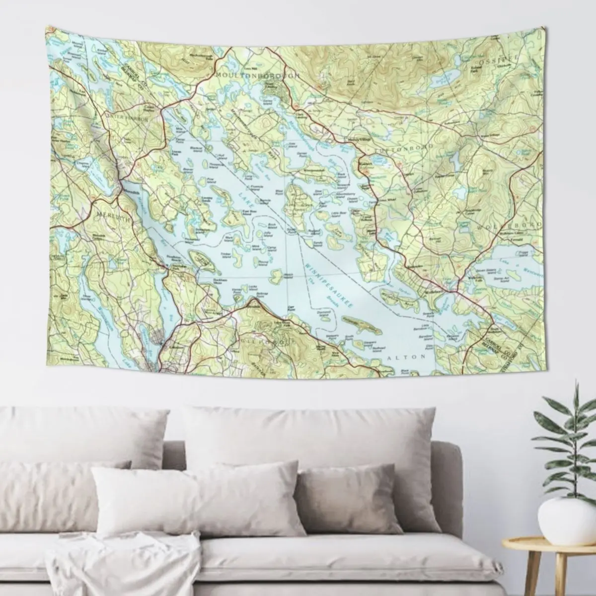 Карта озера Winnipesaukee (1986) Гобелен Декор для спальни Украшения комнаты Эстетика