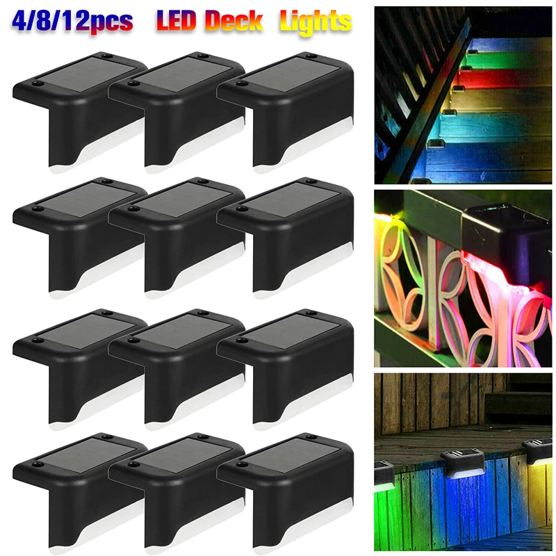 

4/8/12pcs Solar Garden Step Deck Lights Outdoor LED Lamps Waterproof Solar Power Wall Lights for Garden Patio Stair Fence Decor