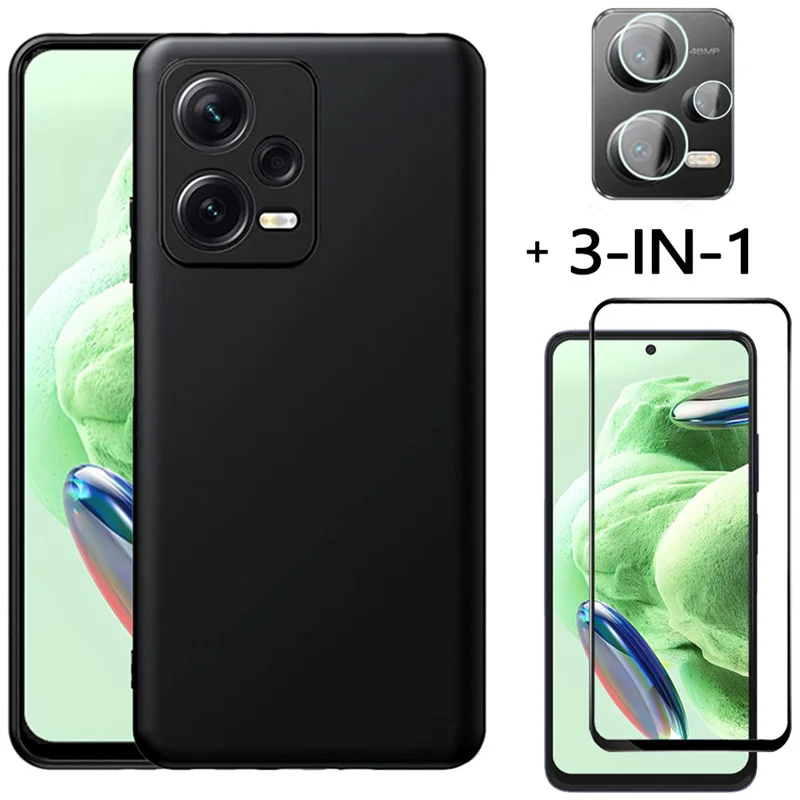 

Redmi Note12 Case, Black Case+Tempered Glass for Xiaomi Note 12 Pro+ Soft TPU Phone Cases Note12 Pro Plus Cover Redmi Note 12 5G