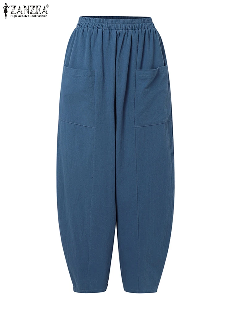 ZANZEA большие женские осенние брюки из репы однотонные свободные хлопковые модные