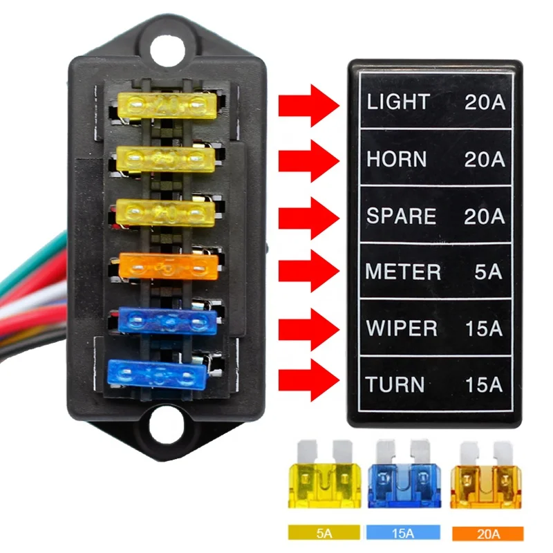 

6 Way DC32V Circuit Car Trailer Auto Blade Fuse Box Block Holder ATC ATO 2-input 6-ouput Wire