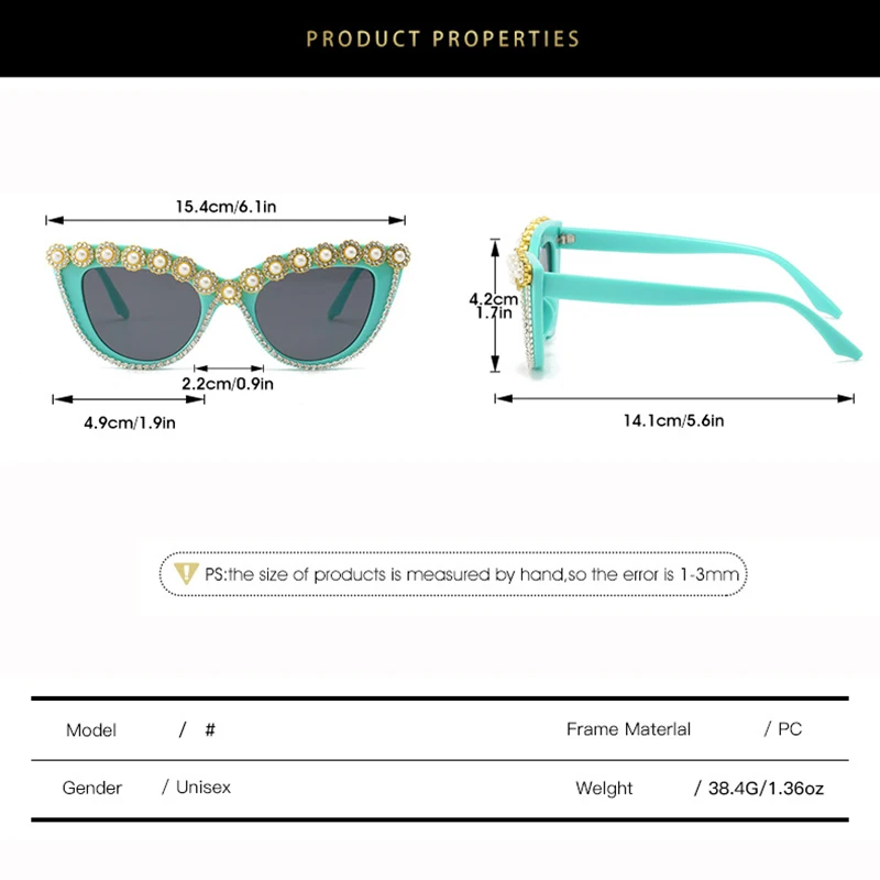 Модные винтажные солнцезащитные очки кошачий глаз с бриллиантами и жемчугом