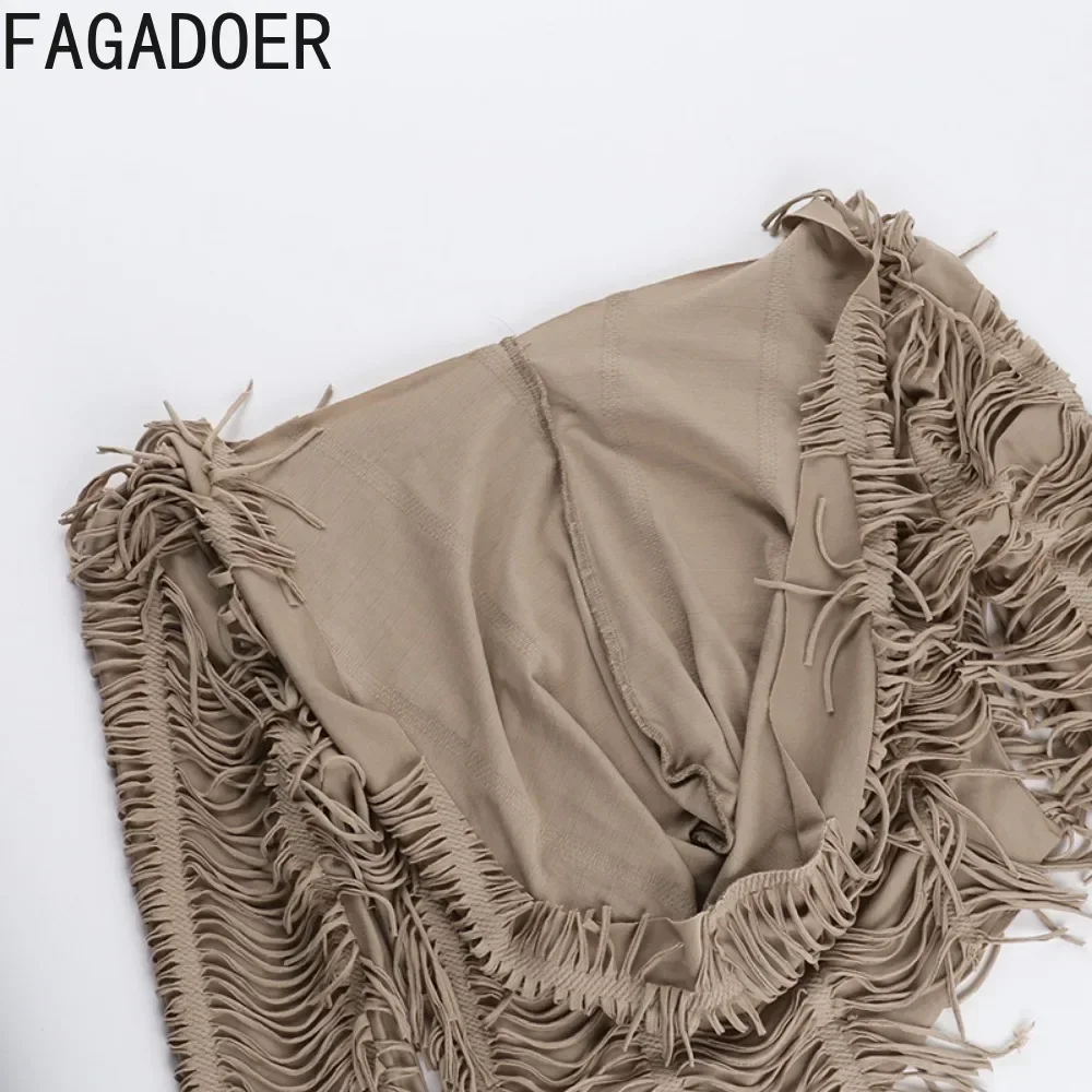 Модный коричневый укороченный топ FAGADOER Y2K с кисточками и капюшоном Женский