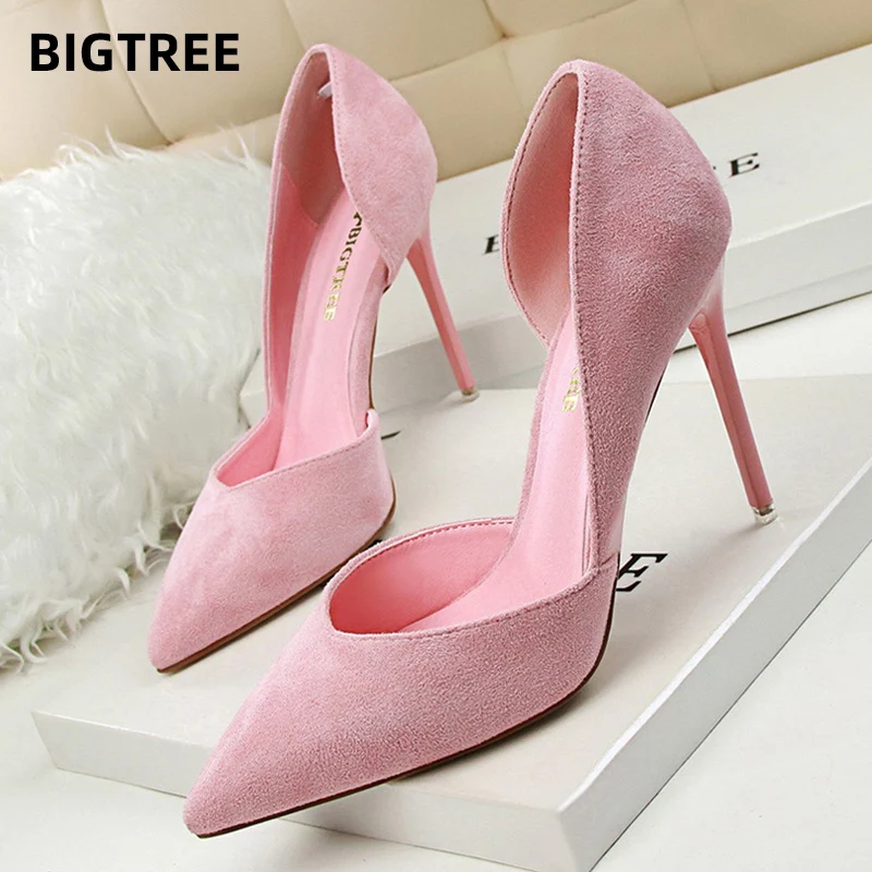 

BIGTREE Shoes Suede Woman Pumps Ladies Stiletto Women Shoes Red Pink Black Wedding Shoes High Heels 2020 Women Basic Pump Shoes