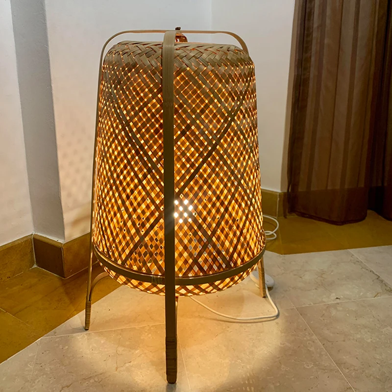 

Китайская светодиодная Напольная Лампа, Современные Натуральные Бамбуковые вертикальные лампы ручной работы, украшение для гостиной, спал...