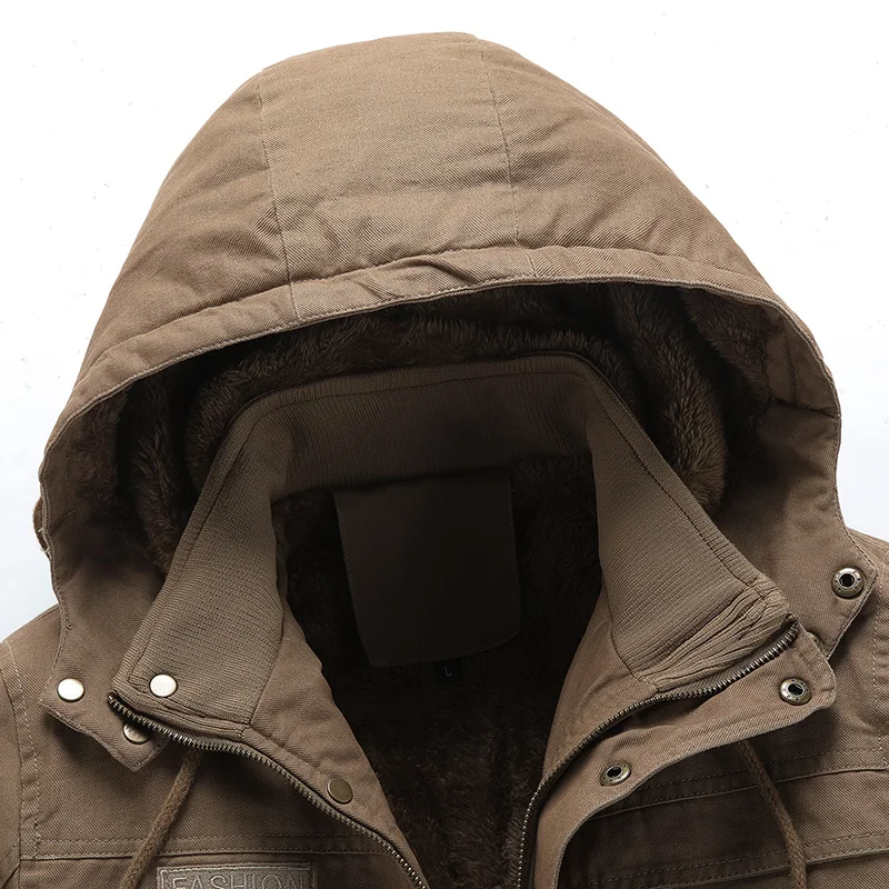 2022 New Mens Winter Casual Jassen Fleece Warme Bontkraag Parka Jas Heren Effen Kleur Windjack Afneembare Hoed Bomber Jas Mannen