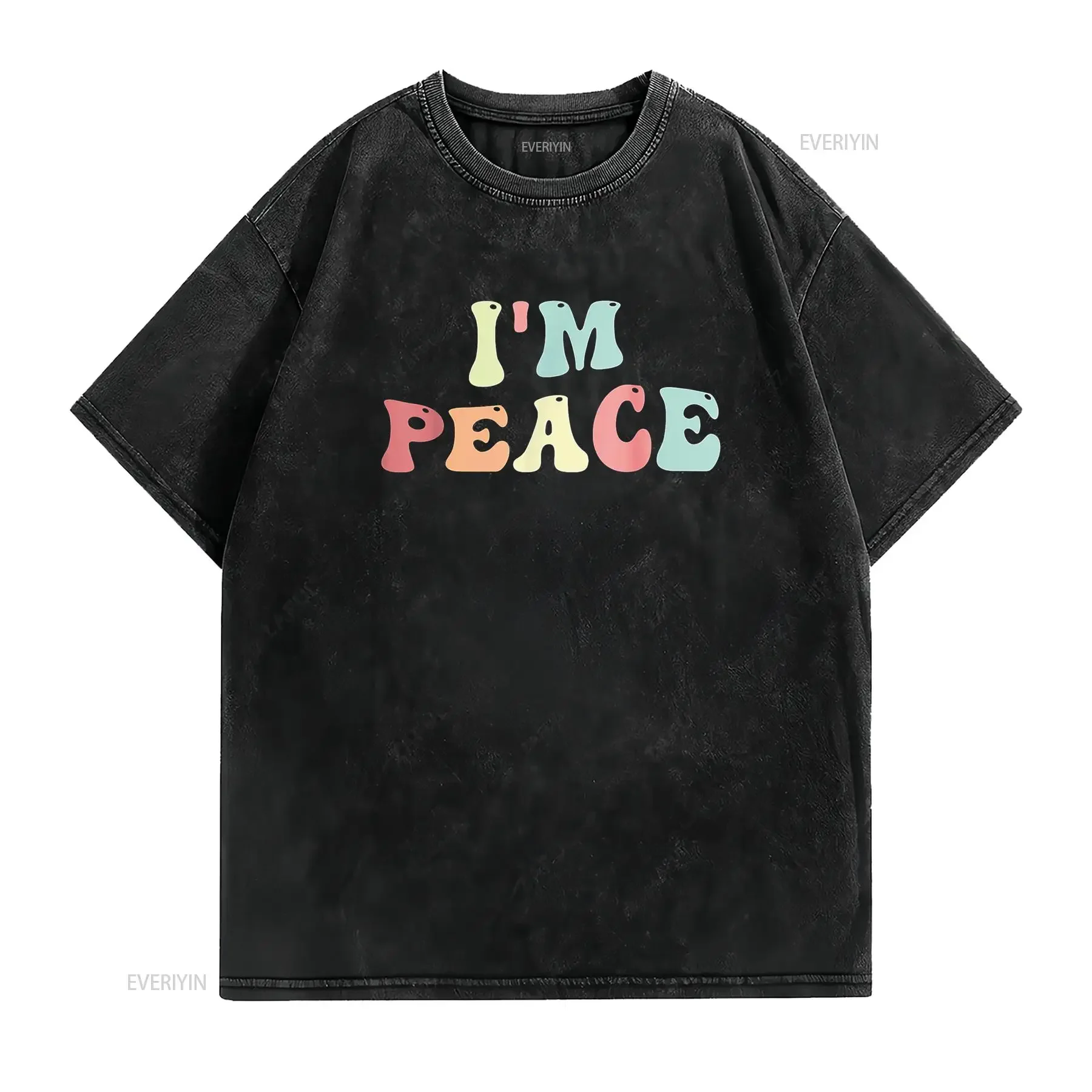 Фото Im Peace I Come In Matching Groovy Ретро футболка винтажный стираный топ для повседневной носки модная графика унисекс слегка повседневная №2