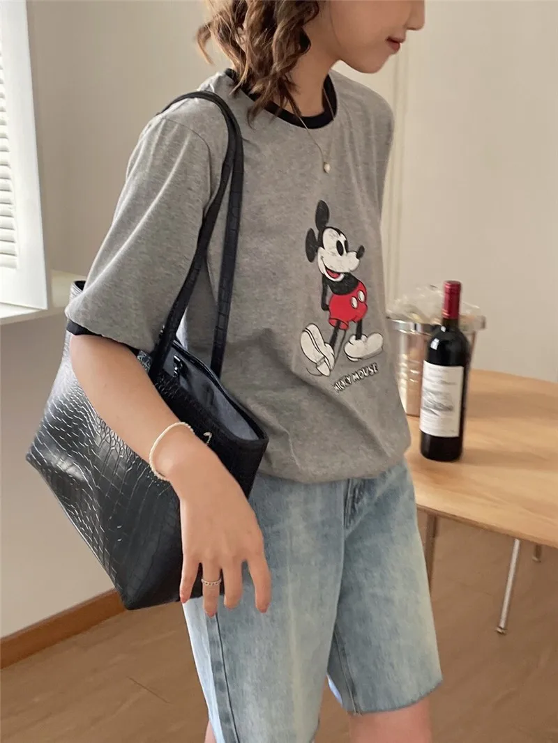 

Disney Mickey Mouse Cotton T-shirt Short Sleeve Shirts for Women Tshirt Harajuku Kawaii Clothes Clothing Graphic Tee O-Neck Tops