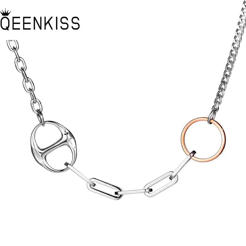 

QEENKISS NC8133 Fine Jewelry Wholesale Fashion Woman Girl Party Birthday Wedding Gift Hiphop Titanium Stainless Steel Necklace