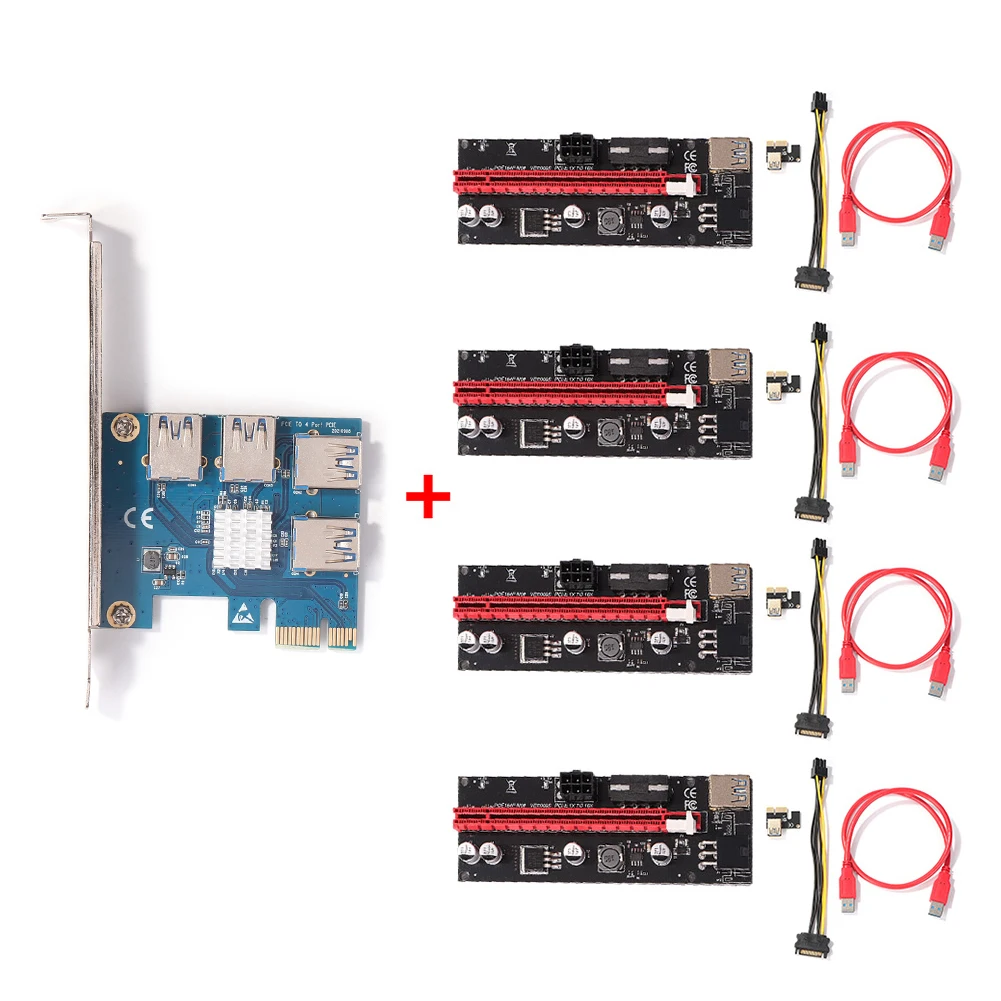 

PCI-E X4 1 to 4 USB3.0 Riser+VER009S Extension Cable for BTC Mining Extender Kit