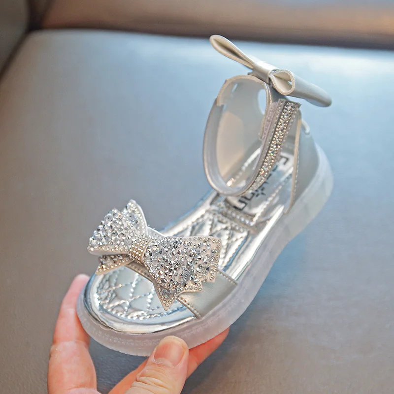 

Girls Bow Sandals Open Toes Kid Hook and Loop Shoes 2022 Summer Child Walk Beach Shoe Flat 23-37