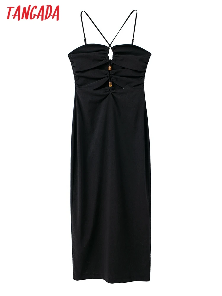 

Платье женское летнее черное Плиссированное с лямкой на шее