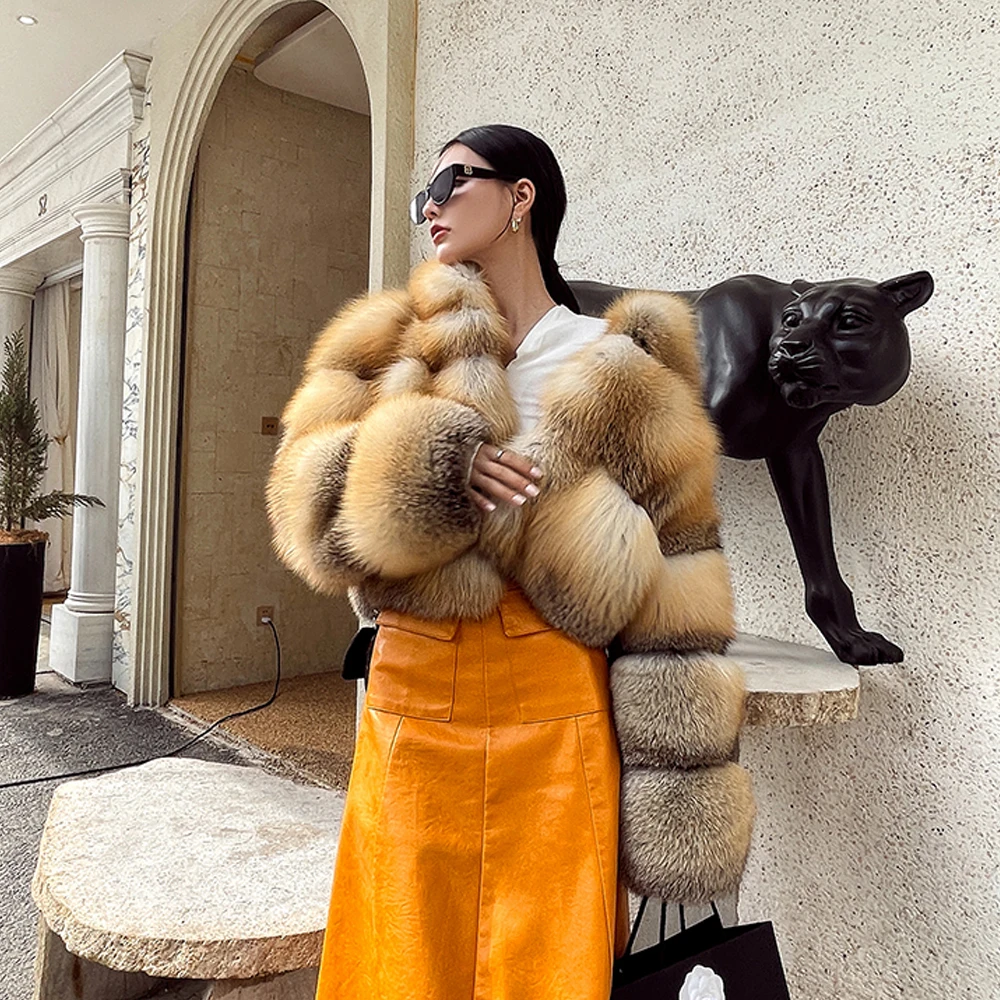 Winter Fashion Real Fox Fur Short Coat For Women High Quality New Full Pelt Genuine Fox Fur Jacket Female Lapel Collar Outerwear