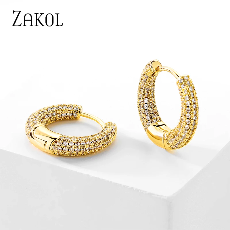 

ZAKOL модные микро инкрустированные серьги-кольца с цирконом для женщин высококачественные металлические массивные серьги Роскошные женски...
