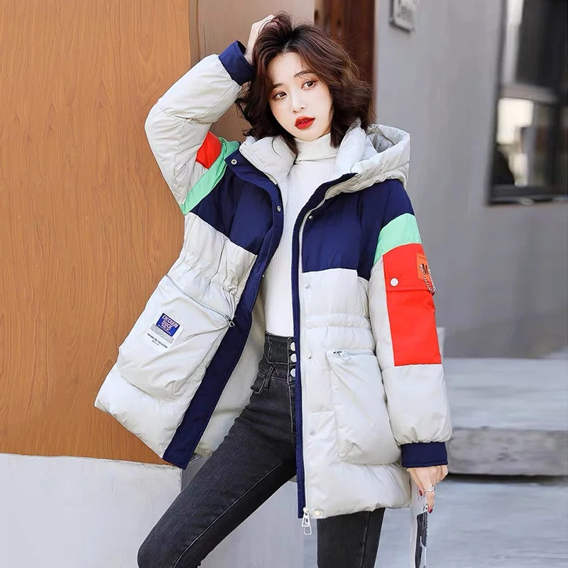 

Windproof Thicken White Duck Down Parka Women 2022 Winter Jacket Coats Long Streetwear Patchwork Hooded Warm Windbreaker