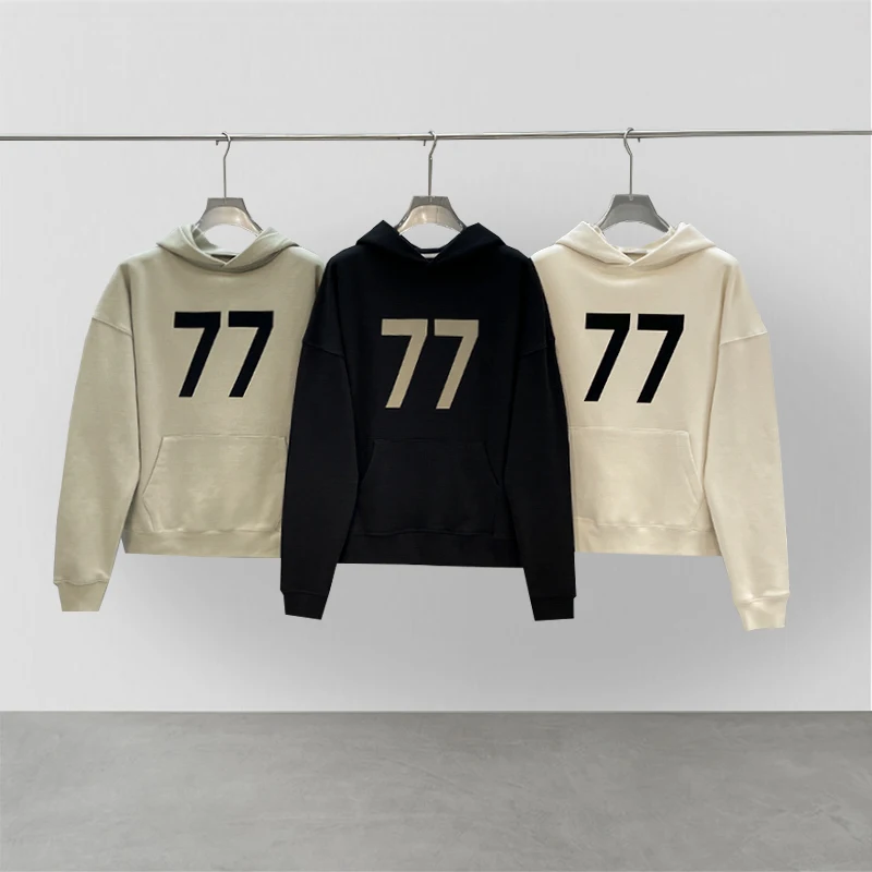 

Classic fashion brand ESSENTIALS hooded sweatshirt 77 100% cotton flocked logo hip hop loose oversized unisex hoodie versatile