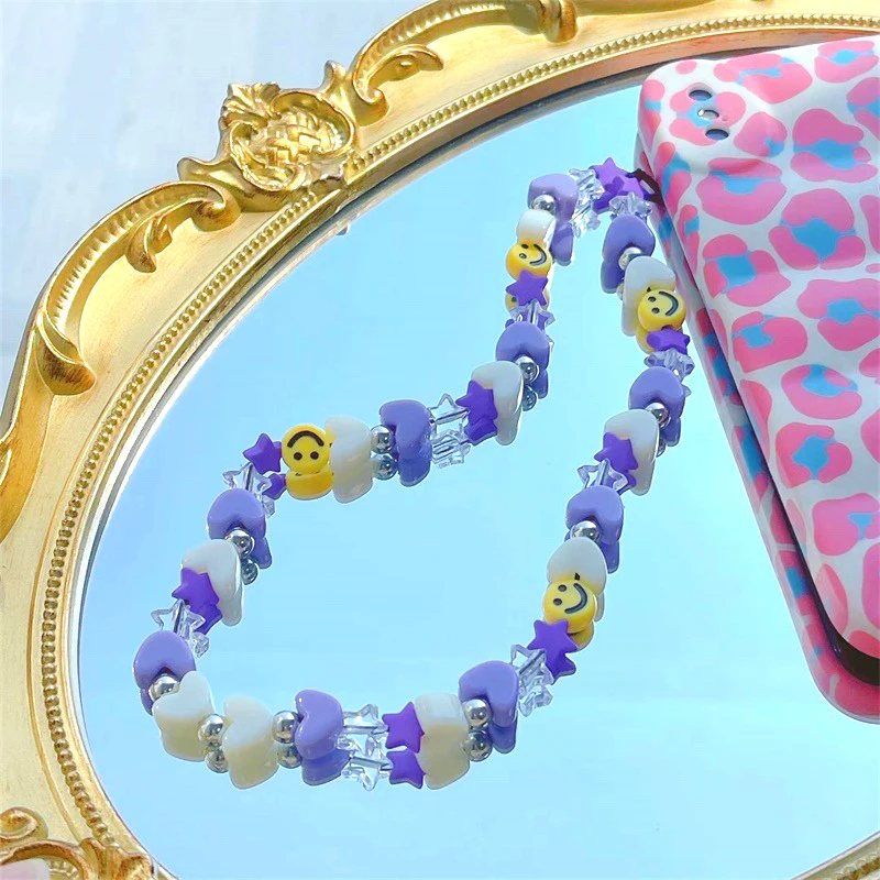 Colorful Stars Smiley Key Chain Ladies Fashion Cute Romantic Vintage Cool Keychain Charm Korea 90s Aesthetic Bag Phone Chain New