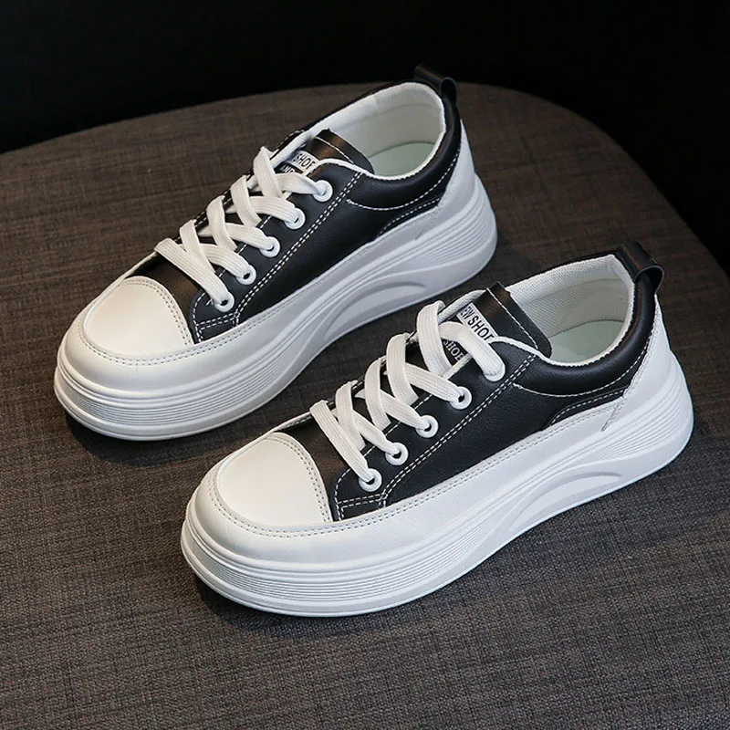 

Женские кожаные кроссовки на платформе, повседневные модные кроссовки на толстой подошве, обувь для скейтборда, массивные кроссовки для де...