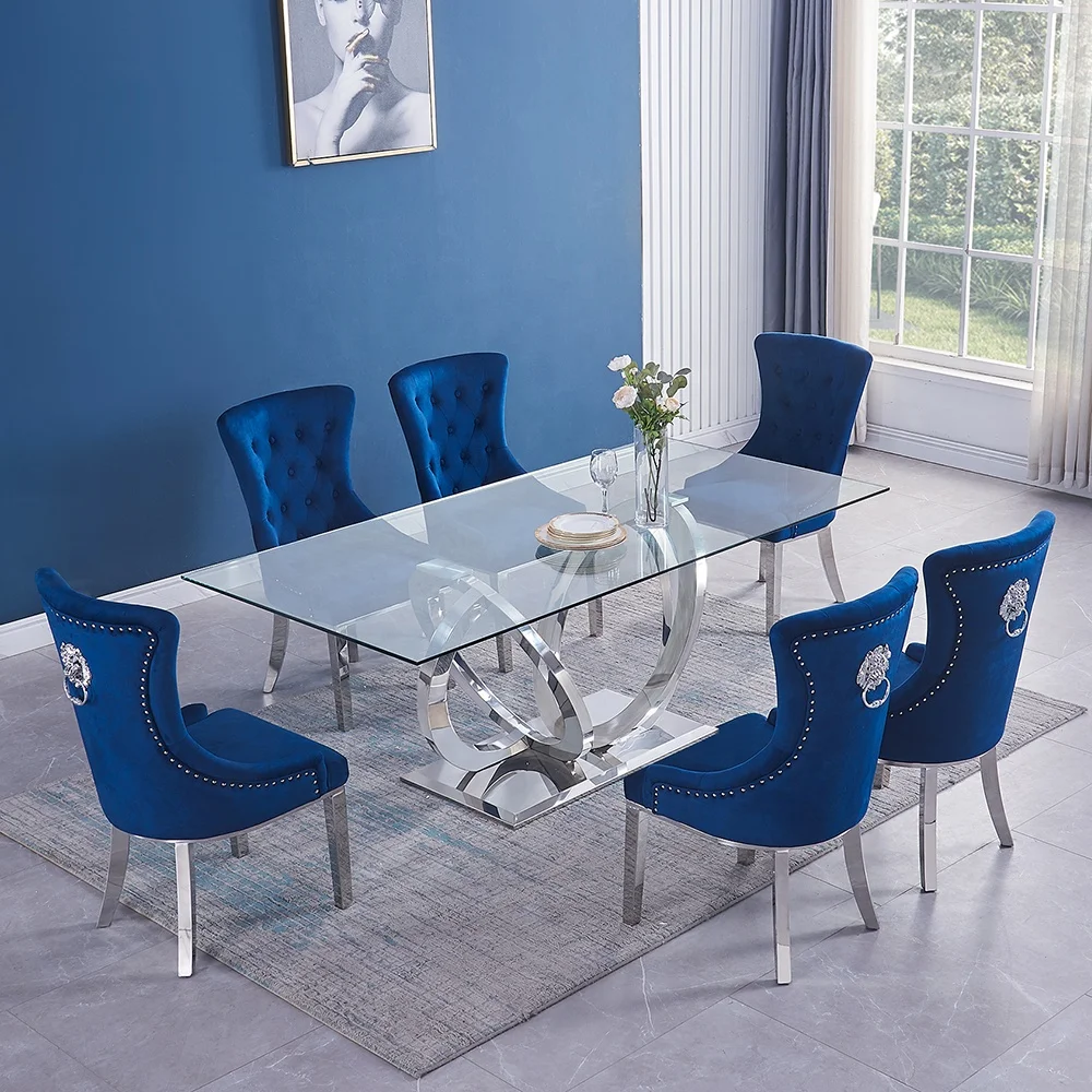

Modern luxury home furniture dinning room chairs stainless steel legs velvet fabric dining chairs