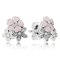 authentic 925 sterling silver sparkling mix enamel poetic blooms with crystal stud earrings for women wedding pandora jewelry