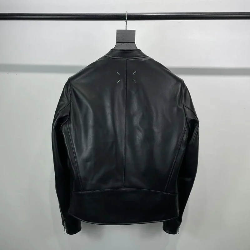 Мужская кожаная куртка из овечьей кожи с воротником-стойкой