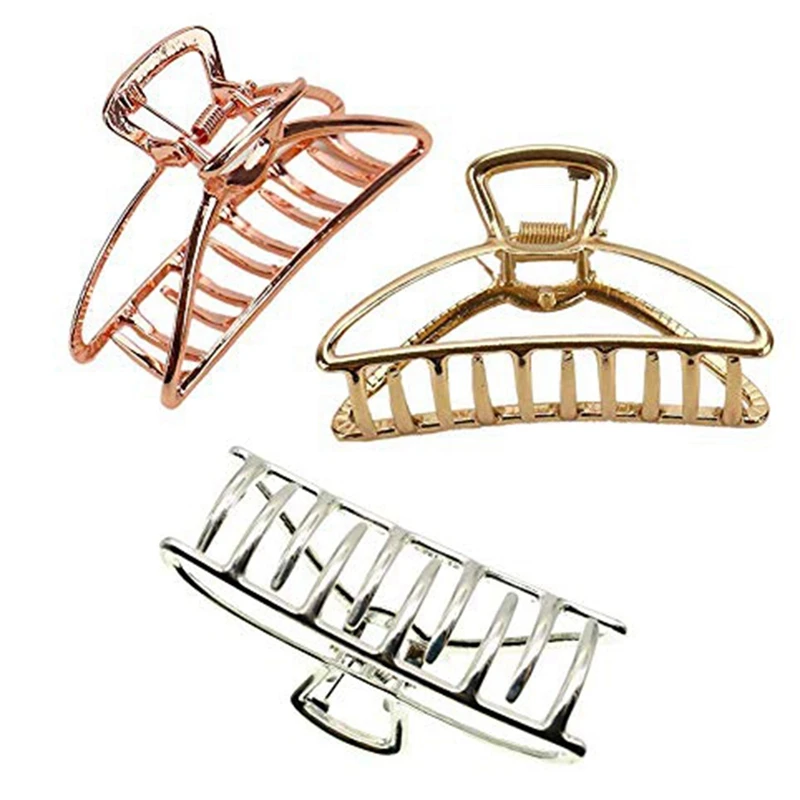

NEW-3 Pack Metal Hair Claw Clips Hair Catch Barrette Jaw Clamp,Half Bun Hairpins For Thick Hair (Silver + Gold + Rose Gold)