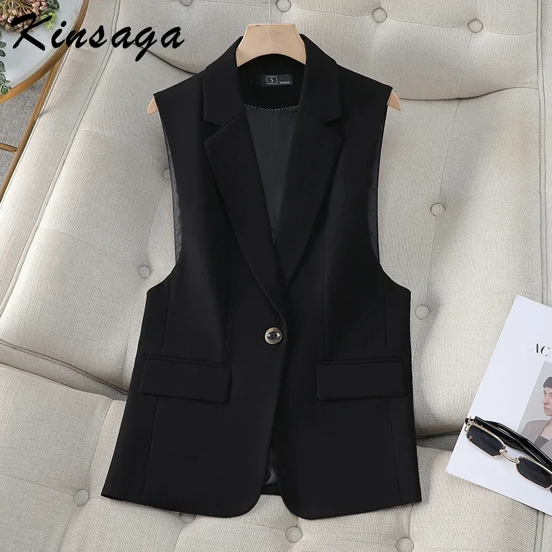 Корейский черный хаки коричневый пиджак жилет с v-образным вырезом без рукавов