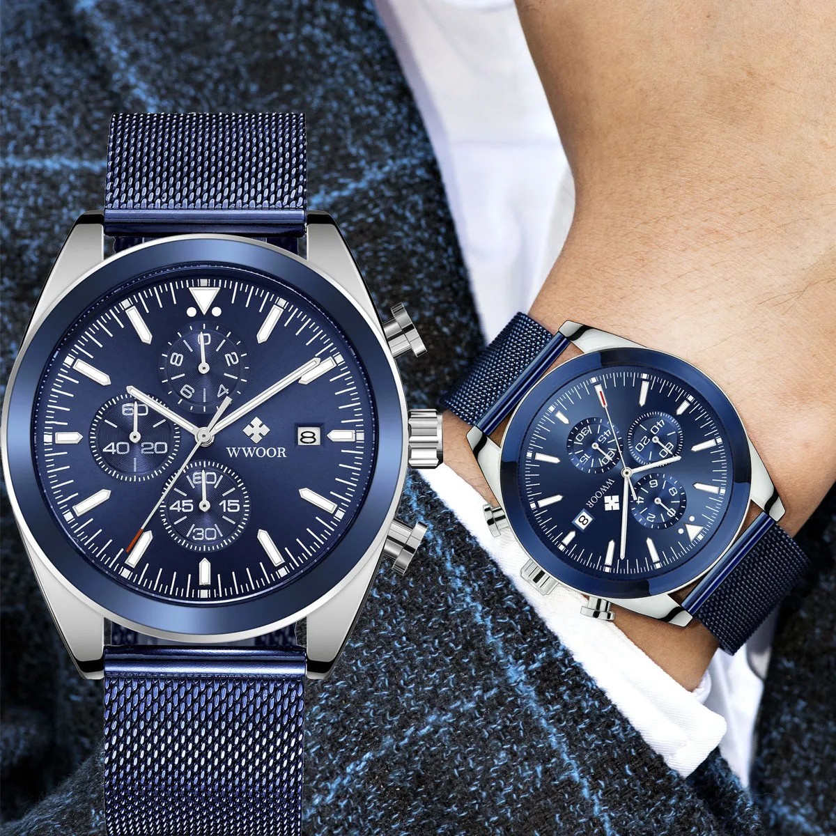 Часы наручные WWOOR Мужские кварцевые люксовые брендовые Известные модные