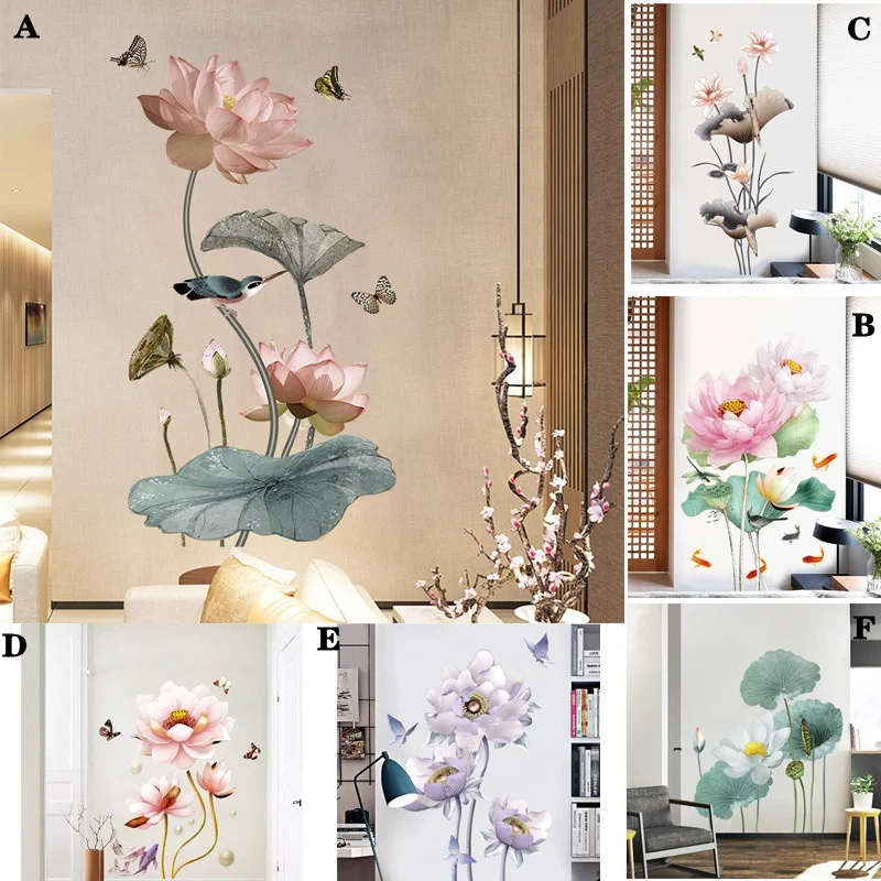 

6 Styles Removable DIY Lotus Wall Stickers Home Decoration Art Mural Stickers Living Room Children's Bedroom Wall Stickers
