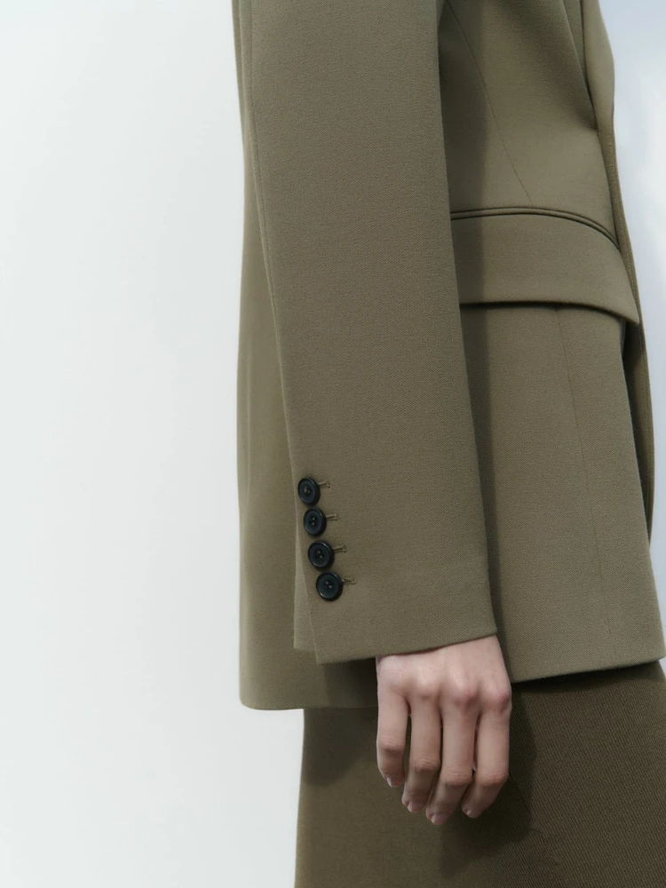 ZA Women's Spring Summer New Asymmetric Double-breasted Lapel Long-sleeved Blazer Loose Oblique Button Design Casual Suit Jacket